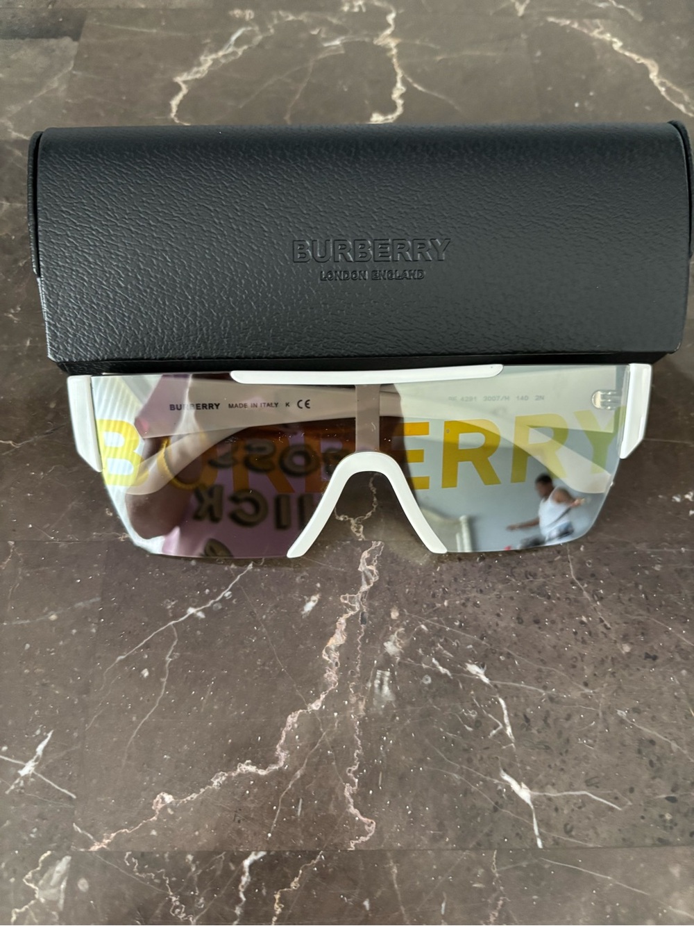 Burberry White Shield Sunglasses with Silver Mirrored Lens